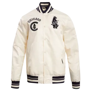 MLB CHICAGO CUBS RETRO CLASSIC MEN'S RIB SATIN JACKET (EGGSHELL/ MIDNIGHT NAVY)