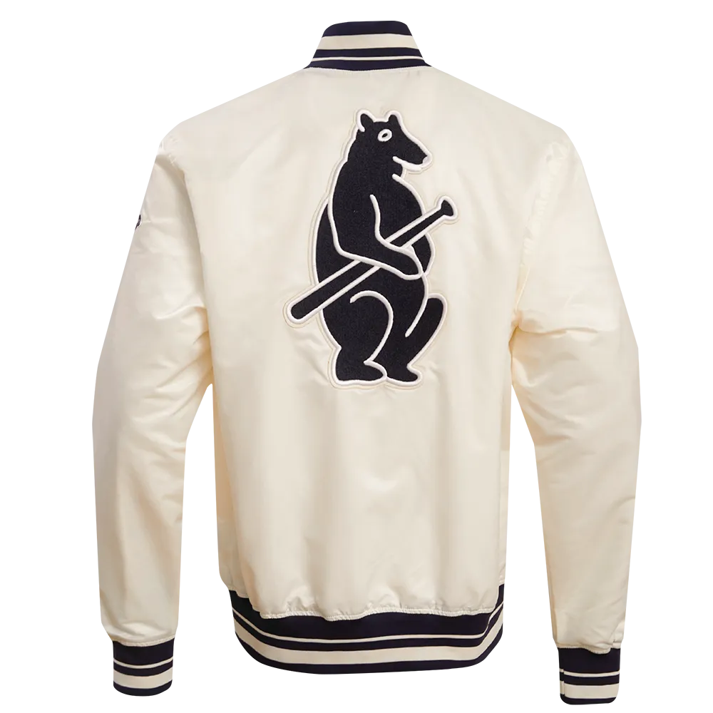 MLB CHICAGO CUBS RETRO CLASSIC MEN'S RIB SATIN JACKET (EGGSHELL/ MIDNIGHT NAVY)