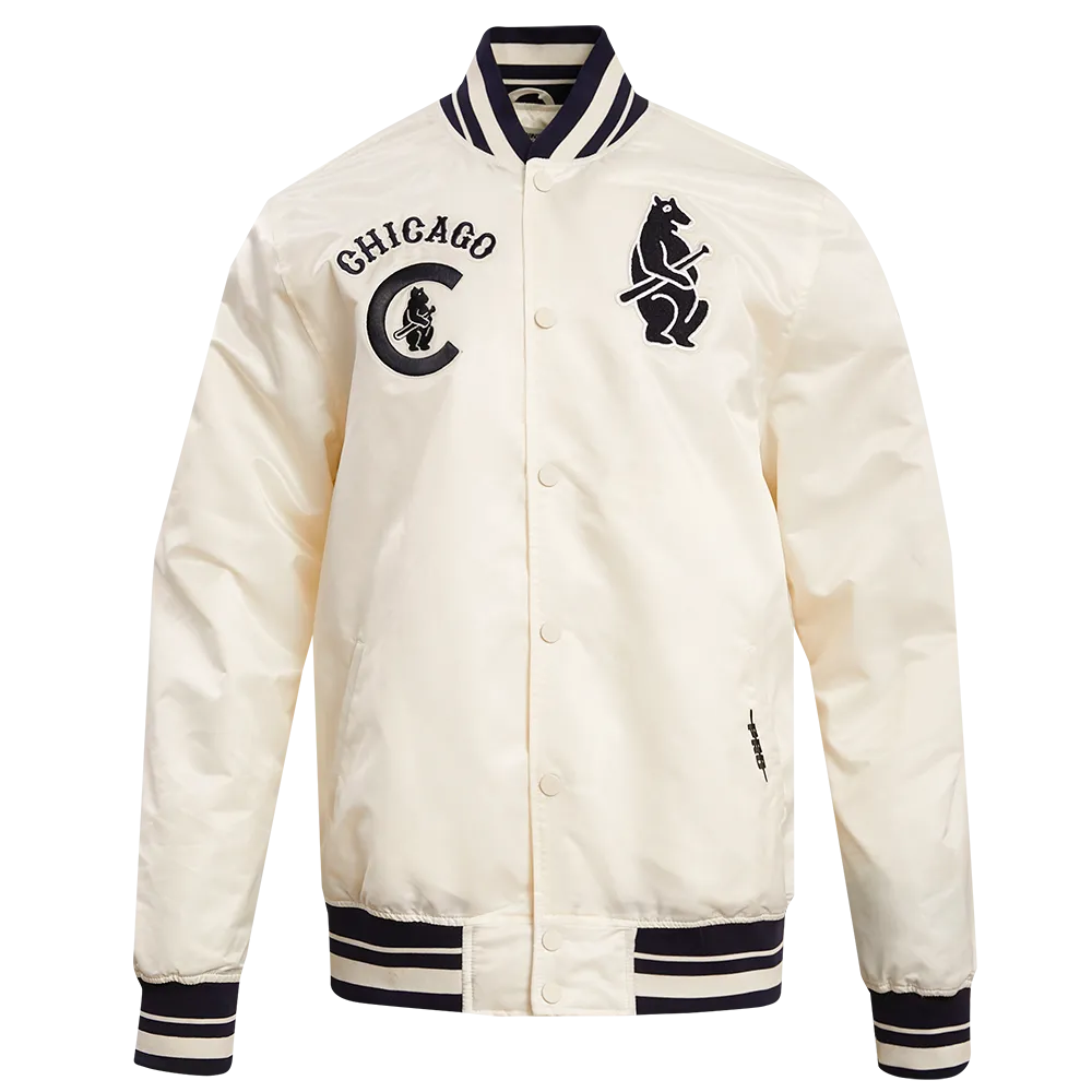 MLB CHICAGO CUBS RETRO CLASSIC MEN'S RIB SATIN JACKET (EGGSHELL/ MIDNIGHT NAVY)