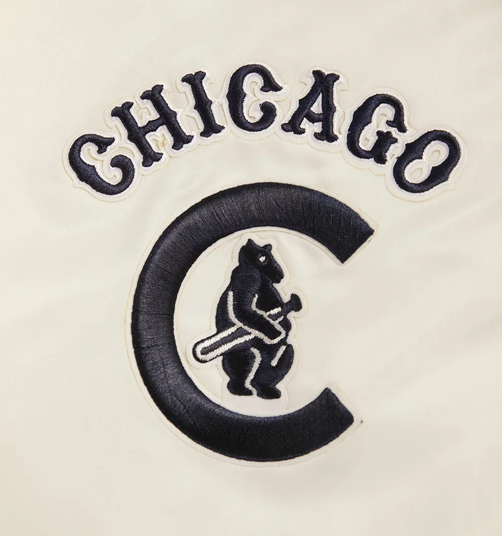 MLB CHICAGO CUBS RETRO CLASSIC MEN'S RIB SATIN JACKET (EGGSHELL/ MIDNIGHT NAVY)