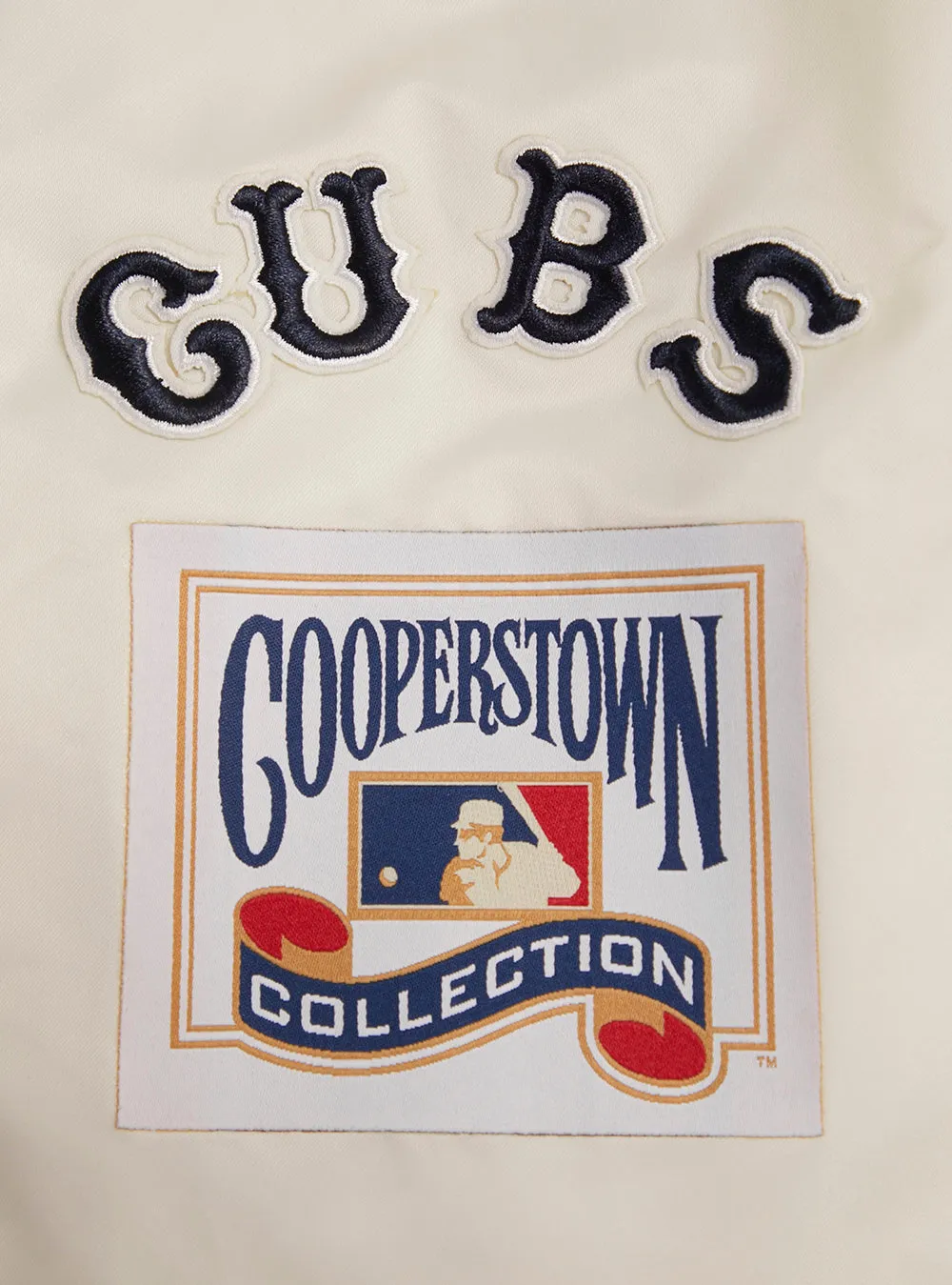 MLB CHICAGO CUBS RETRO CLASSIC MEN'S RIB SATIN JACKET (EGGSHELL/ MIDNIGHT NAVY)