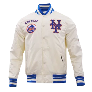 MLB NEW YORK METS RETRO CLASSIC MEN'S RIB SATIN JACKET (EGGSHELL/ROYAL BLUE)
