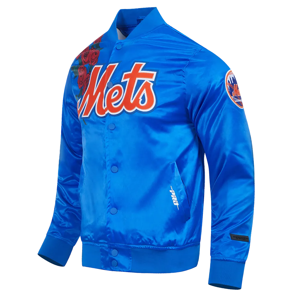 MLB NEW YORK METS ROSES MEN'S SATIN JACKET (ROYAL BLUE)