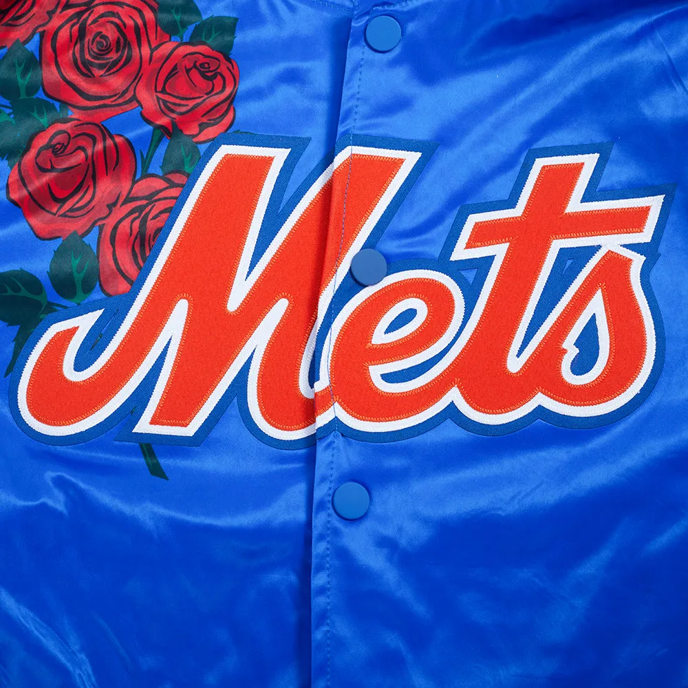 MLB NEW YORK METS ROSES MEN'S SATIN JACKET (ROYAL BLUE)