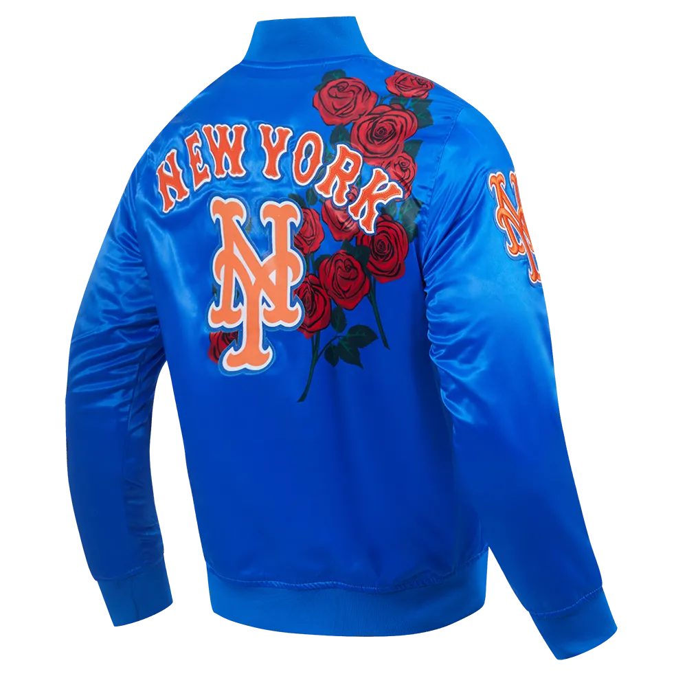 MLB NEW YORK METS ROSES MEN'S SATIN JACKET (ROYAL BLUE)