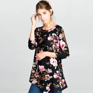 Natural Wood Button Floral Top