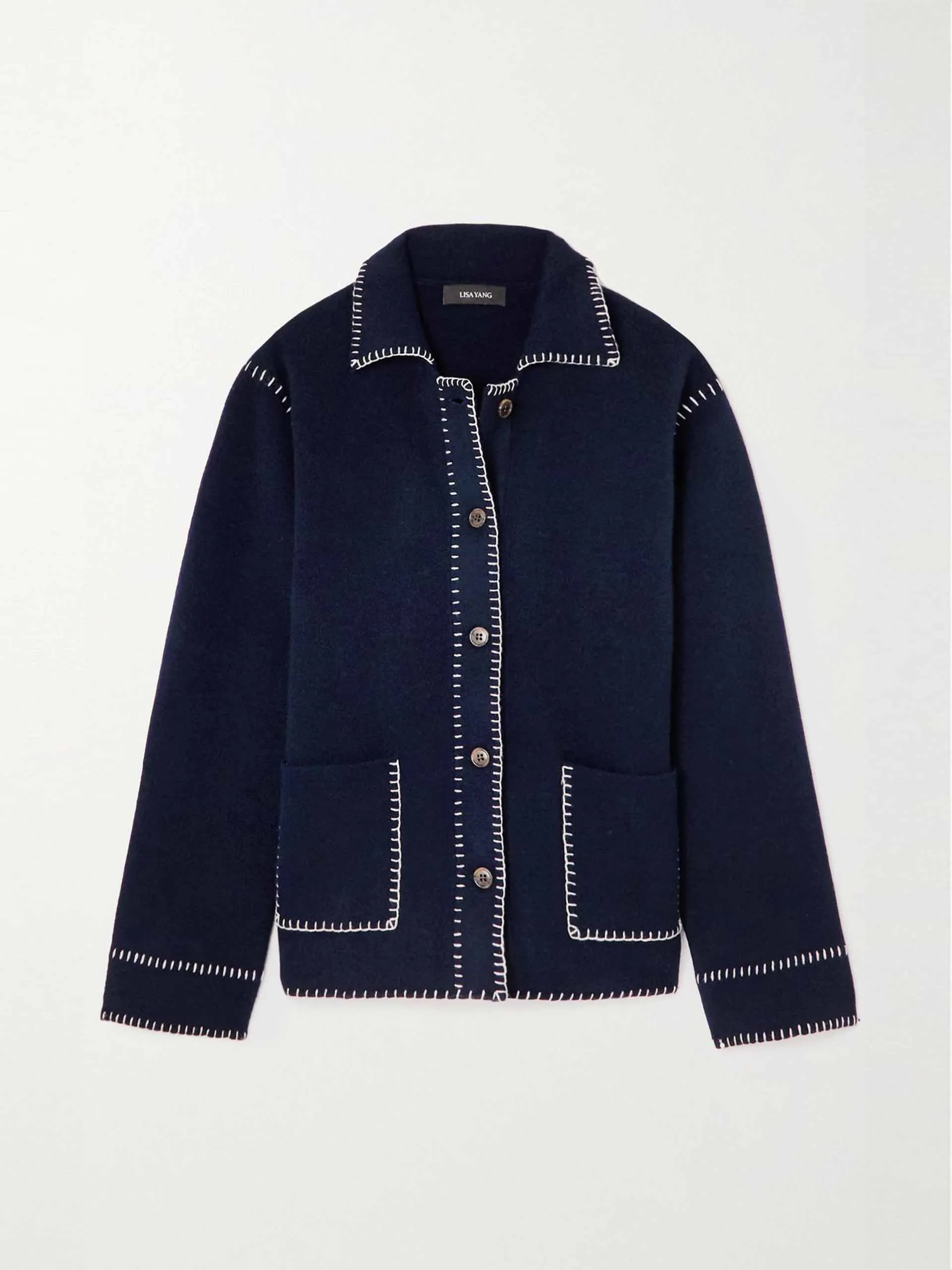 Navy whipstitched cashmere shirt