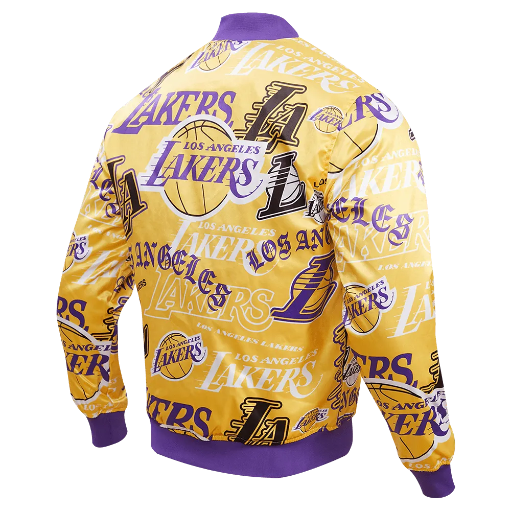 NBA LOS ANGELES LAKERS AOP MEN'S SATIN JACKET (YELLOW)