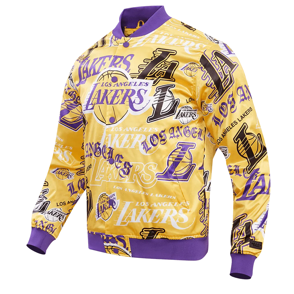 NBA LOS ANGELES LAKERS AOP MEN'S SATIN JACKET (YELLOW)