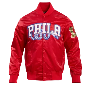 NBA PHILADELPHIA 76ERS BIG LOGO MEN'S SATIN JACKET (RED)