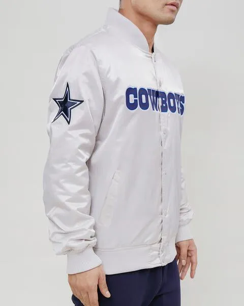 NFL DALLAS COWBOYS WORDMARK MEN'S SATIN JACKET (SILVER)