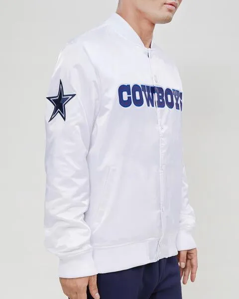 NFL DALLAS COWBOYS WORDMARK MEN'S SATIN JACKET (SILVER)