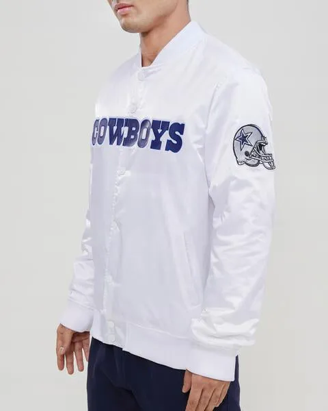 NFL DALLAS COWBOYS WORDMARK MEN'S SATIN JACKET (SILVER)