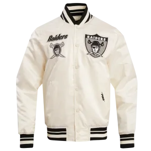 NFL LAS VEGAS RAIDERS RETRO CLASSIC MEN'S RIB SATIN JACKET (EGGSHELL/ BLACK)