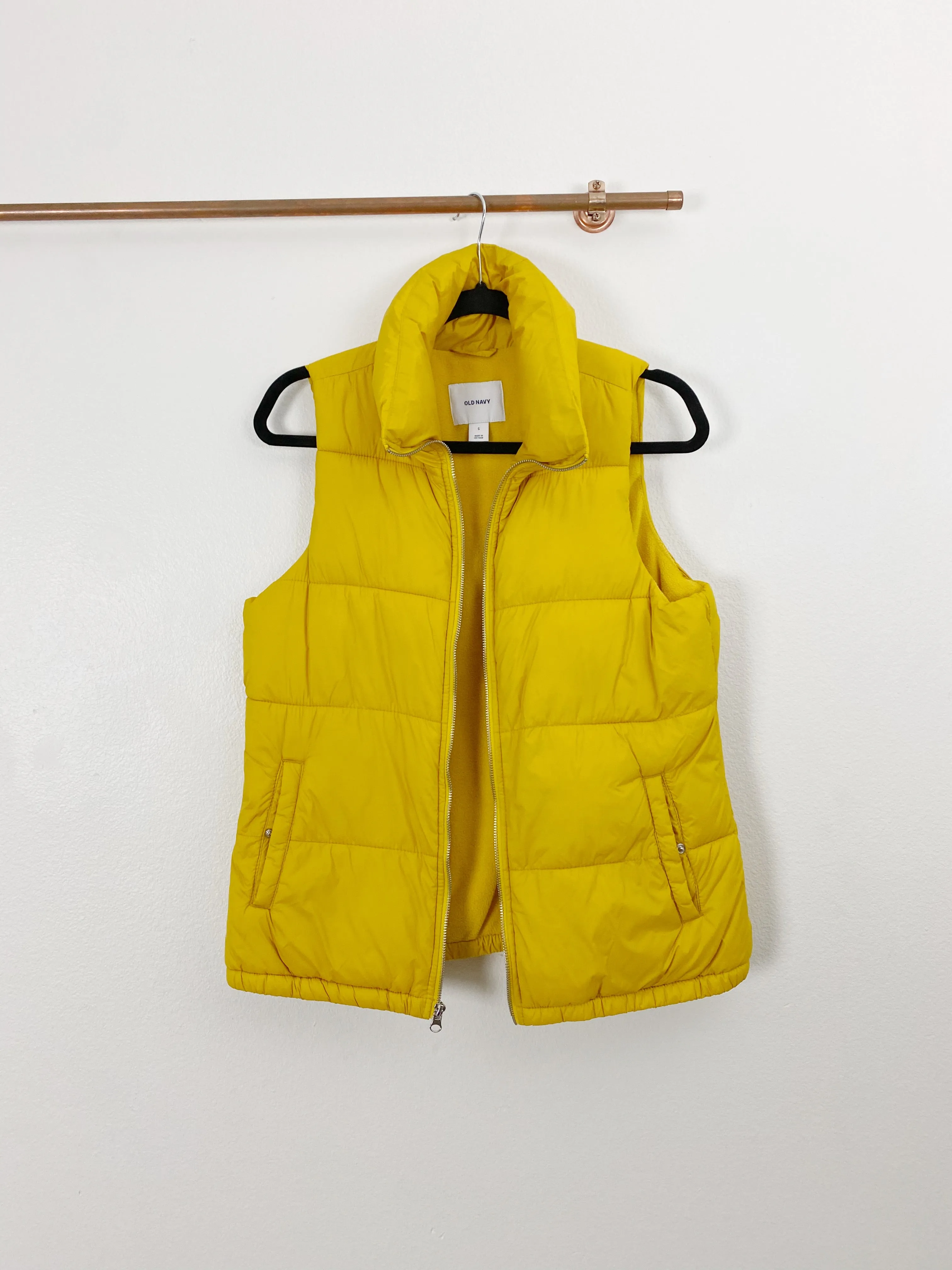 OLD NAVY Mustard Down Fleece Puffer Vest Small