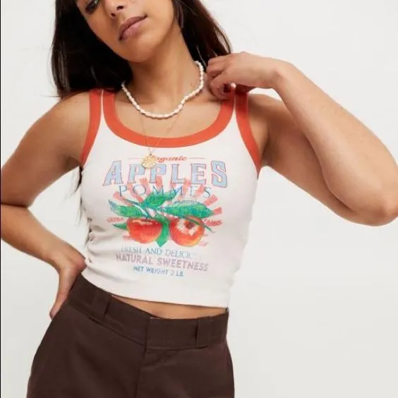 Organic Apples Ringer Tank Top White Sleeveless Midrift Baby Tee Pommes Fresh And Delicious Natural Sweetness Available In Sizes Small Medium Large Or XL