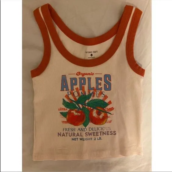 Organic Apples Ringer Tank Top White Sleeveless Midrift Baby Tee Pommes Fresh And Delicious Natural Sweetness Available In Sizes Small Medium Large Or XL