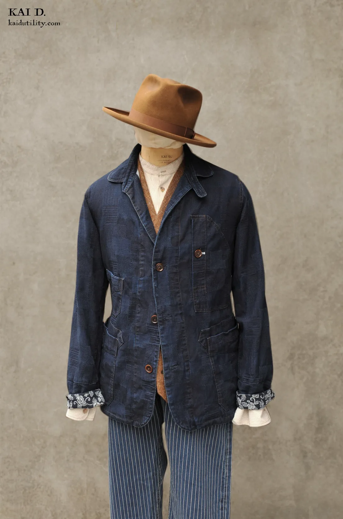 Patchwork Weave Degas Jacket - Deep Indigo - M, L, XL