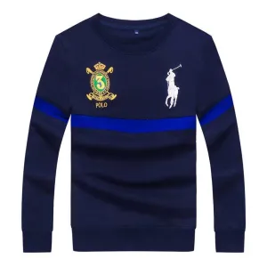 PRL Long Sleeves Embroidered Stripe Logo Blue Sweat Shirt