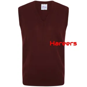School Uniform Unisex Boys Girls Kids V Neck Knitted Sleeveless Tank Top Jumper -Wine