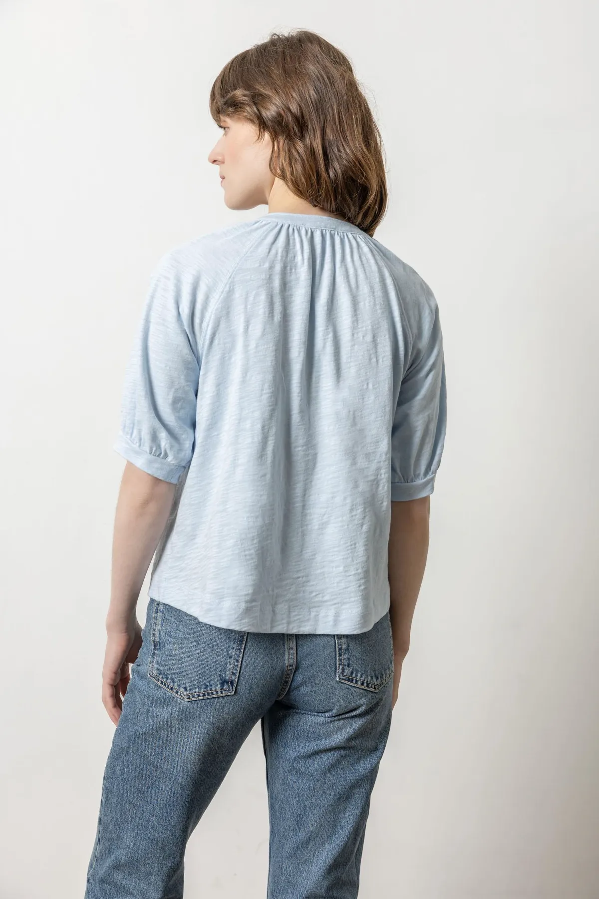 Shirred Split Neck Raglan