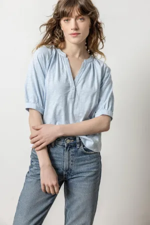 Shirred Split Neck Raglan