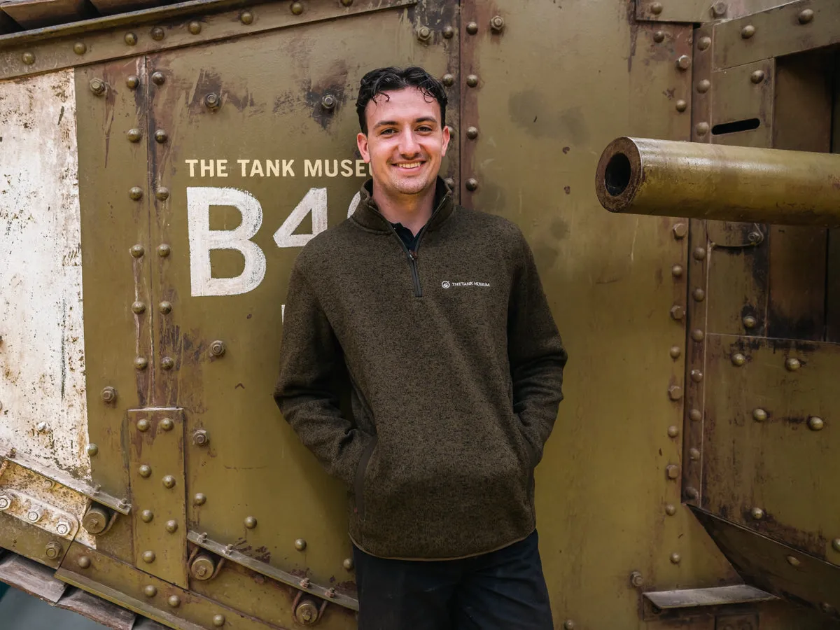 Tank Museum Green Zip Neck Jumper
