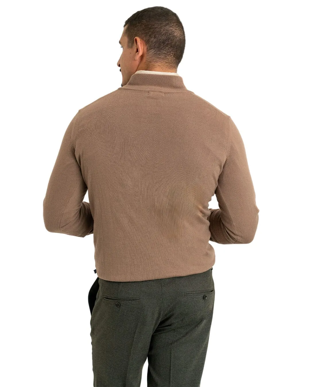 Taupe Cotton Cashmere Zip Neck Jumper