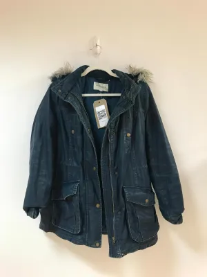 Teal hooded parka, M&S, Size 8 (Cotton, Cotton, Polyester)