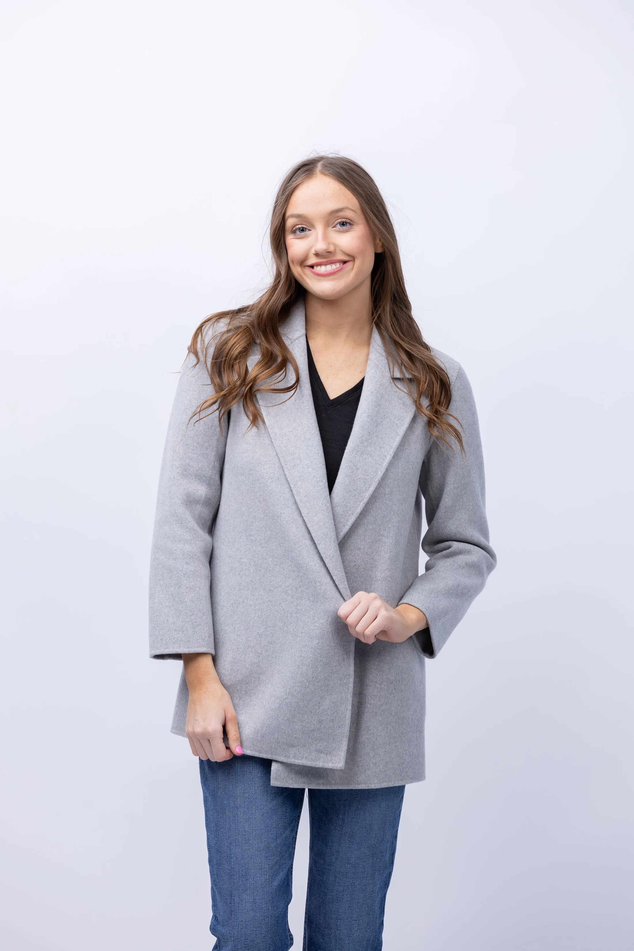 Theory Clairene Double-Face Wool-Cashmere Jacket in Melange Grey