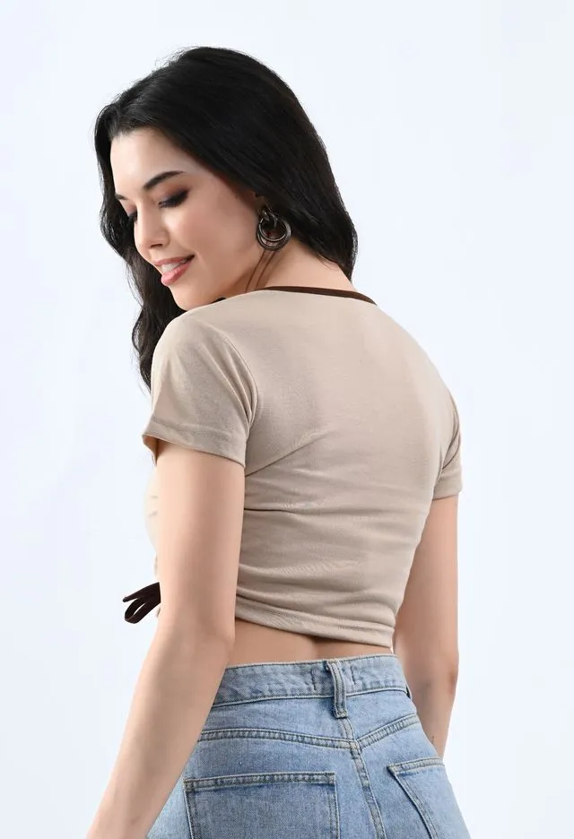 Trendy Beige Typography Crop Top