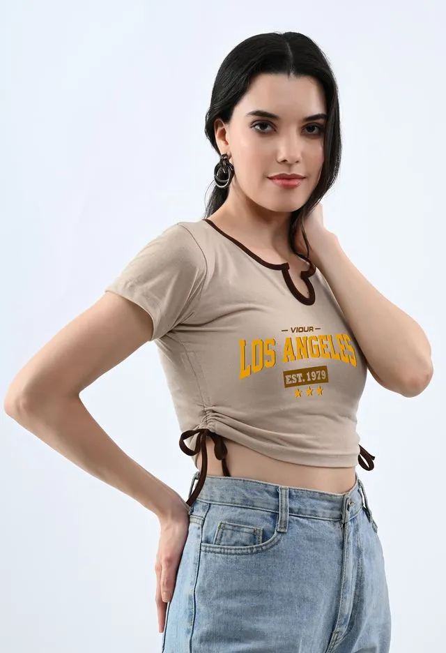 Trendy Beige Typography Crop Top