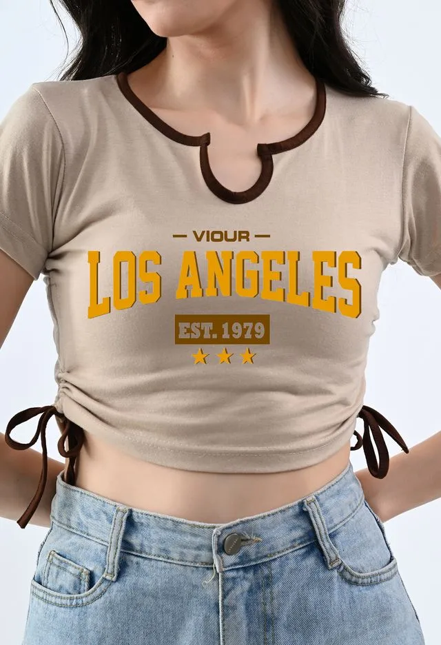 Trendy Beige Typography Crop Top