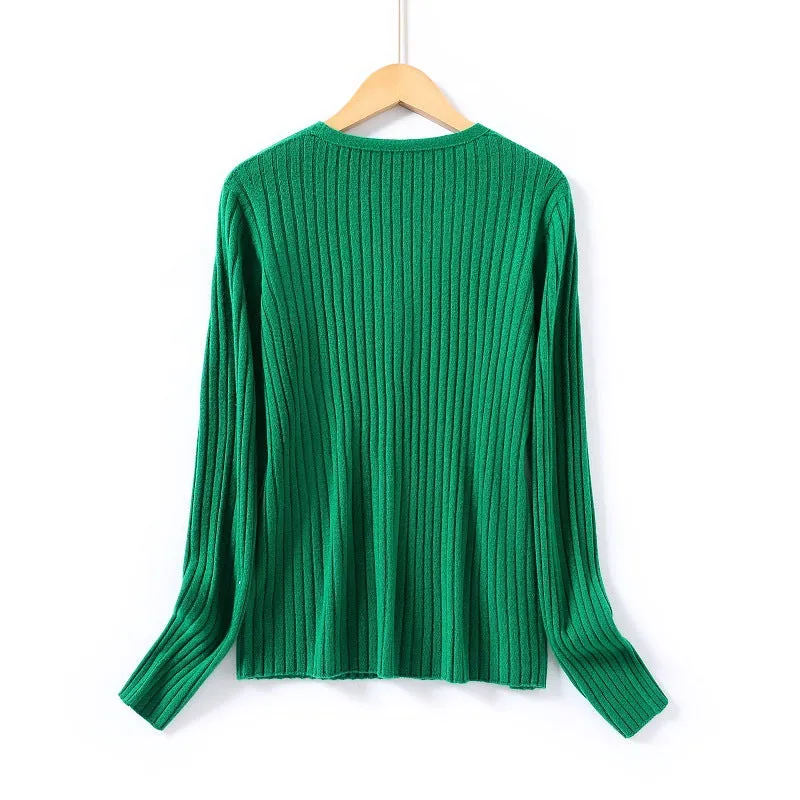V-neck  Knitted Jacket Short  Bottoming Shirt Long Sleeve Sweater Cardigan