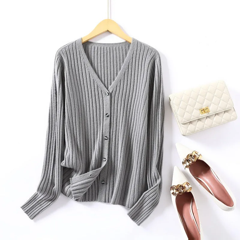 V-neck  Knitted Jacket Short  Bottoming Shirt Long Sleeve Sweater Cardigan