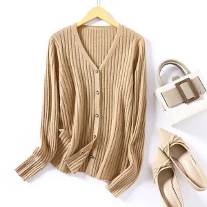 V-neck  Knitted Jacket Short  Bottoming Shirt Long Sleeve Sweater Cardigan