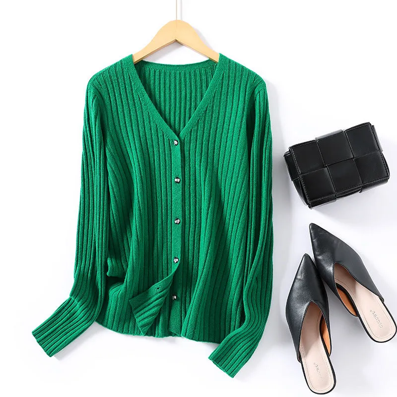 V-neck  Knitted Jacket Short  Bottoming Shirt Long Sleeve Sweater Cardigan