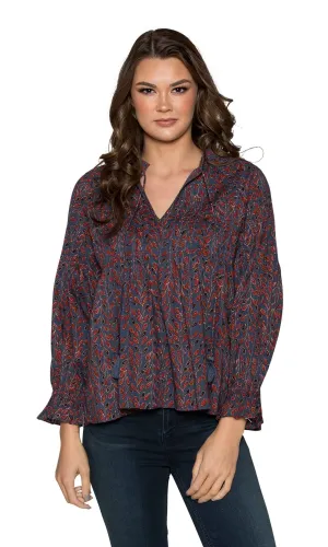 Velvet by Graham & Spencer Jayla Printed Cotton Pintuck Peasant Top