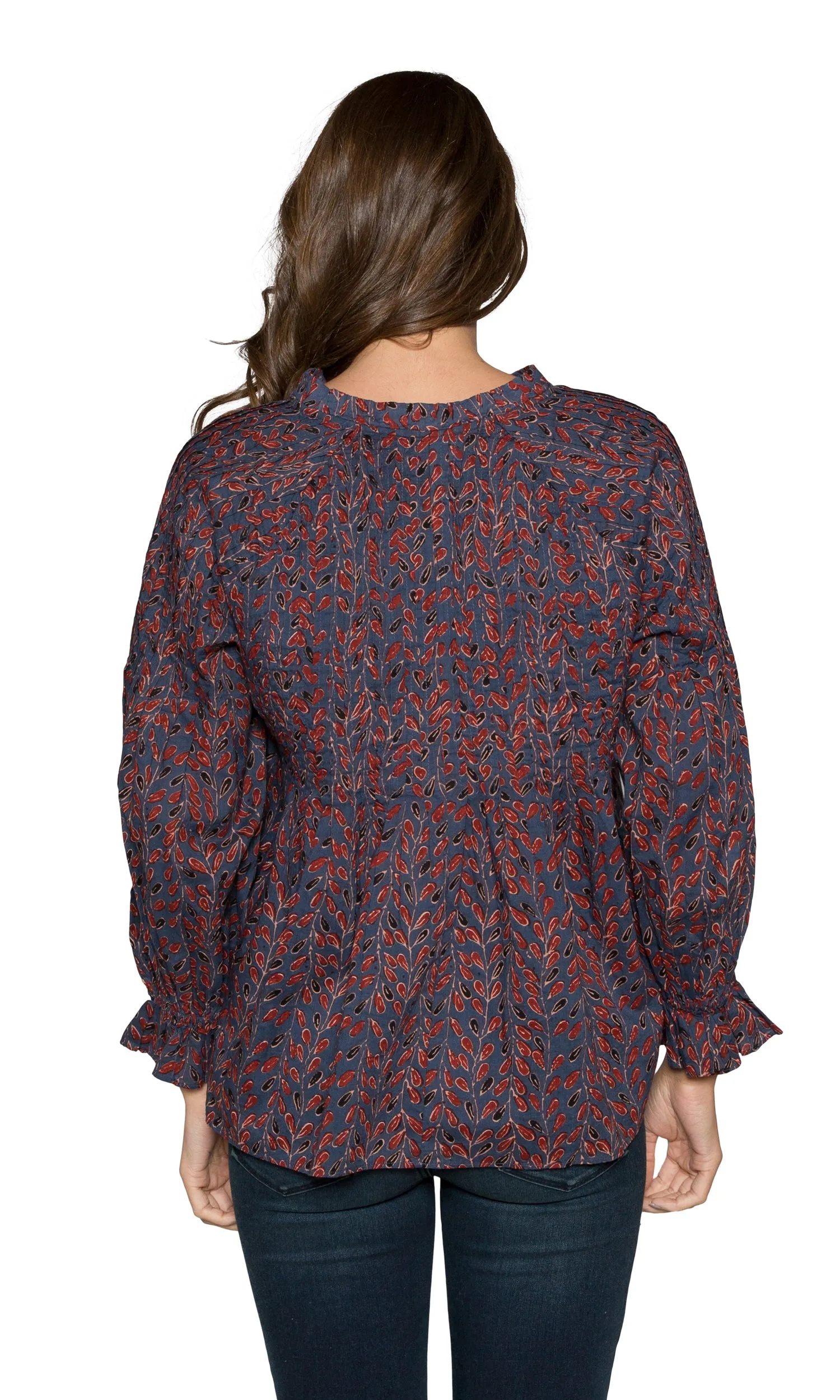 Velvet by Graham & Spencer Jayla Printed Cotton Pintuck Peasant Top