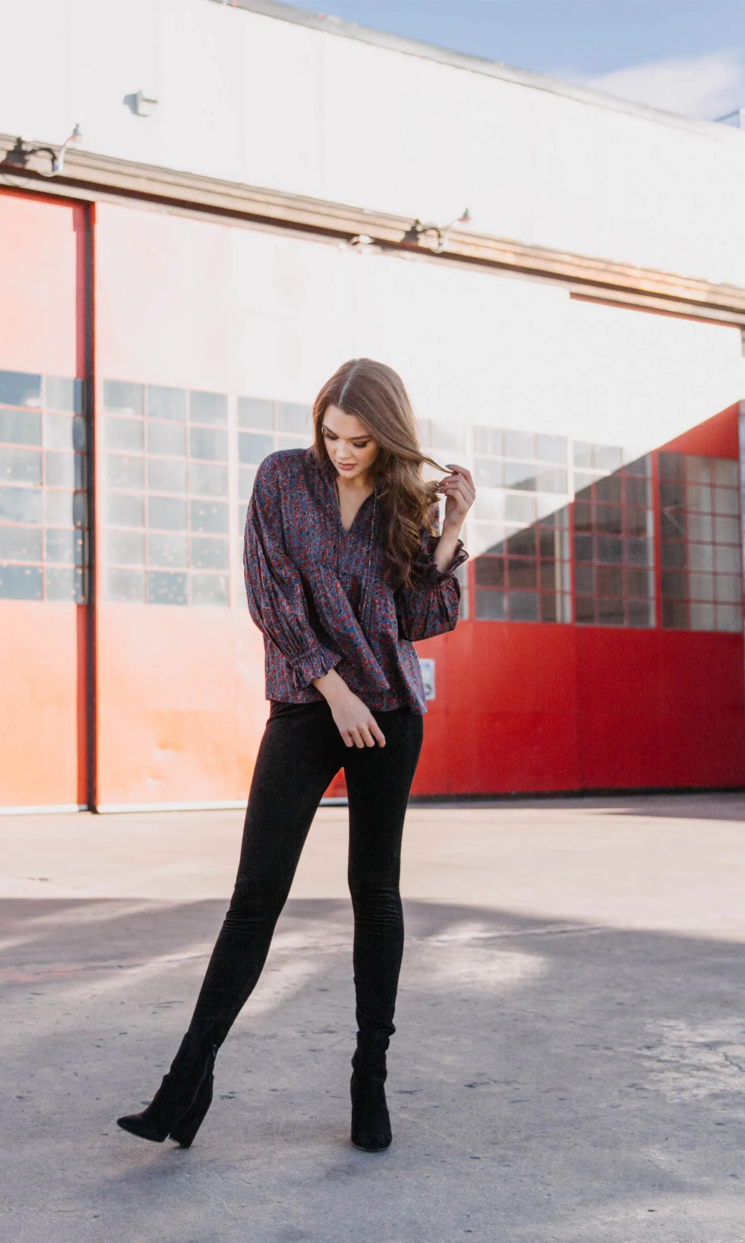 Velvet by Graham & Spencer Jayla Printed Cotton Pintuck Peasant Top