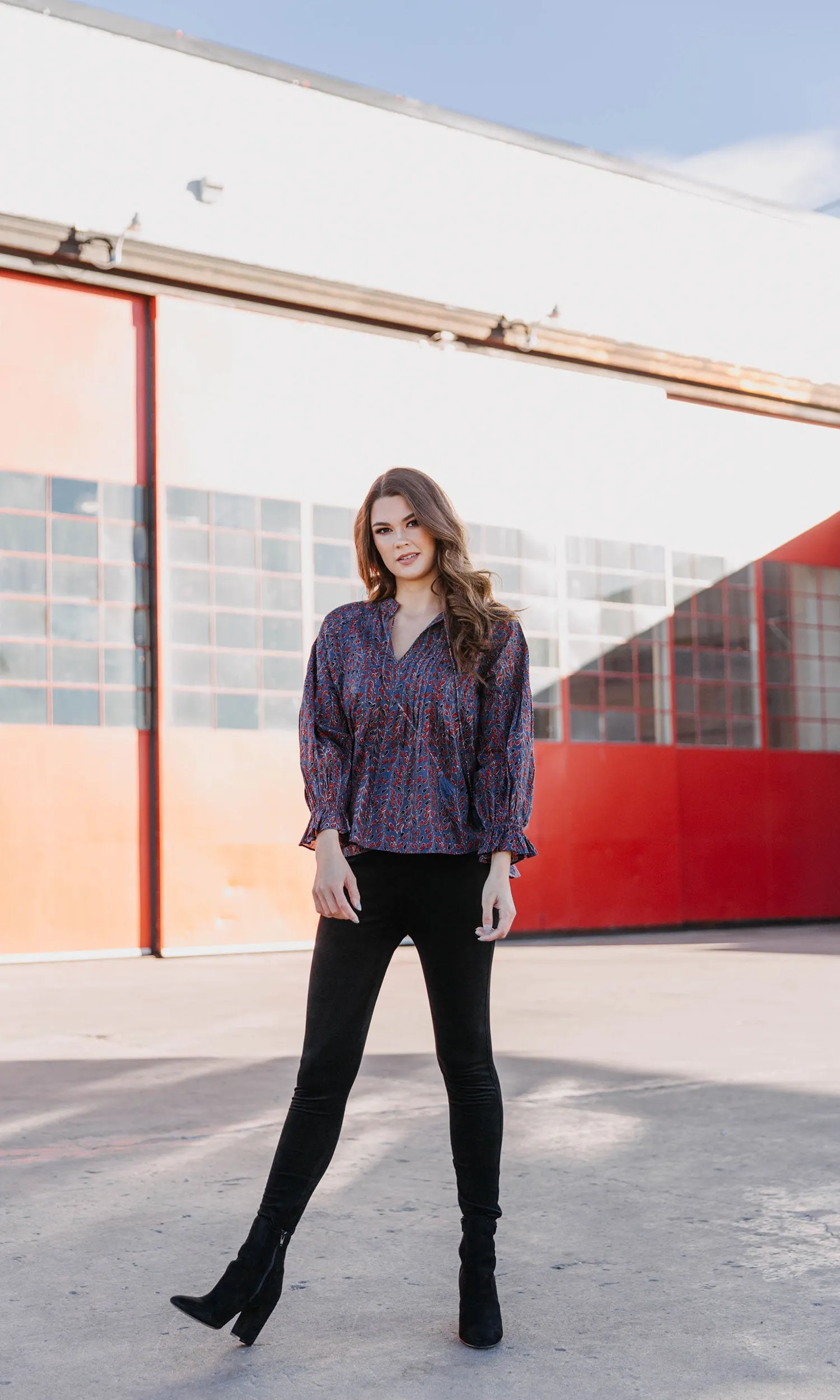 Velvet by Graham & Spencer Jayla Printed Cotton Pintuck Peasant Top