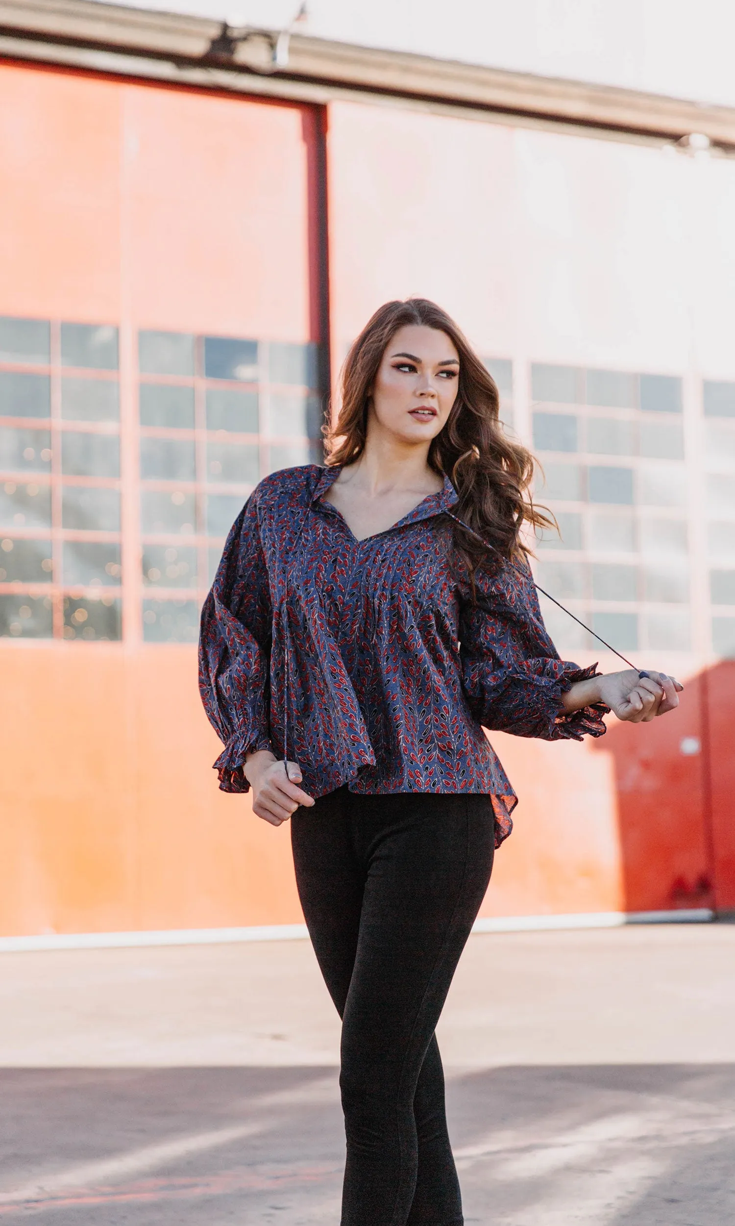 Velvet by Graham & Spencer Jayla Printed Cotton Pintuck Peasant Top