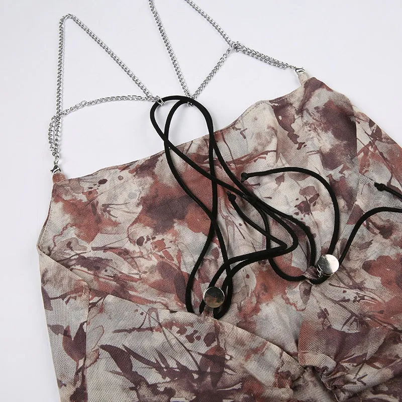 Vintage Chain Halter Sleeveless  Bandage Top
