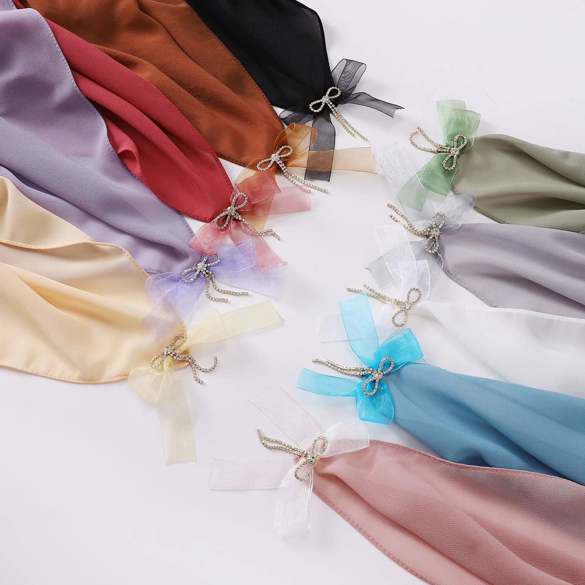 W-0021 90*90 plain pearl chiffon bowknot kerchief hijab scarf