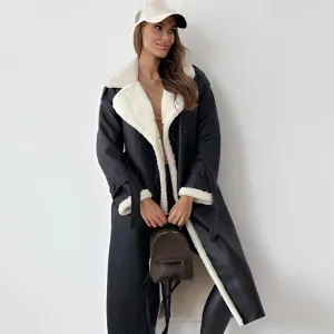 Women's Mid-length Fleece Down Collar Wool Coat with Belt | Ideal for Autumn/Winter