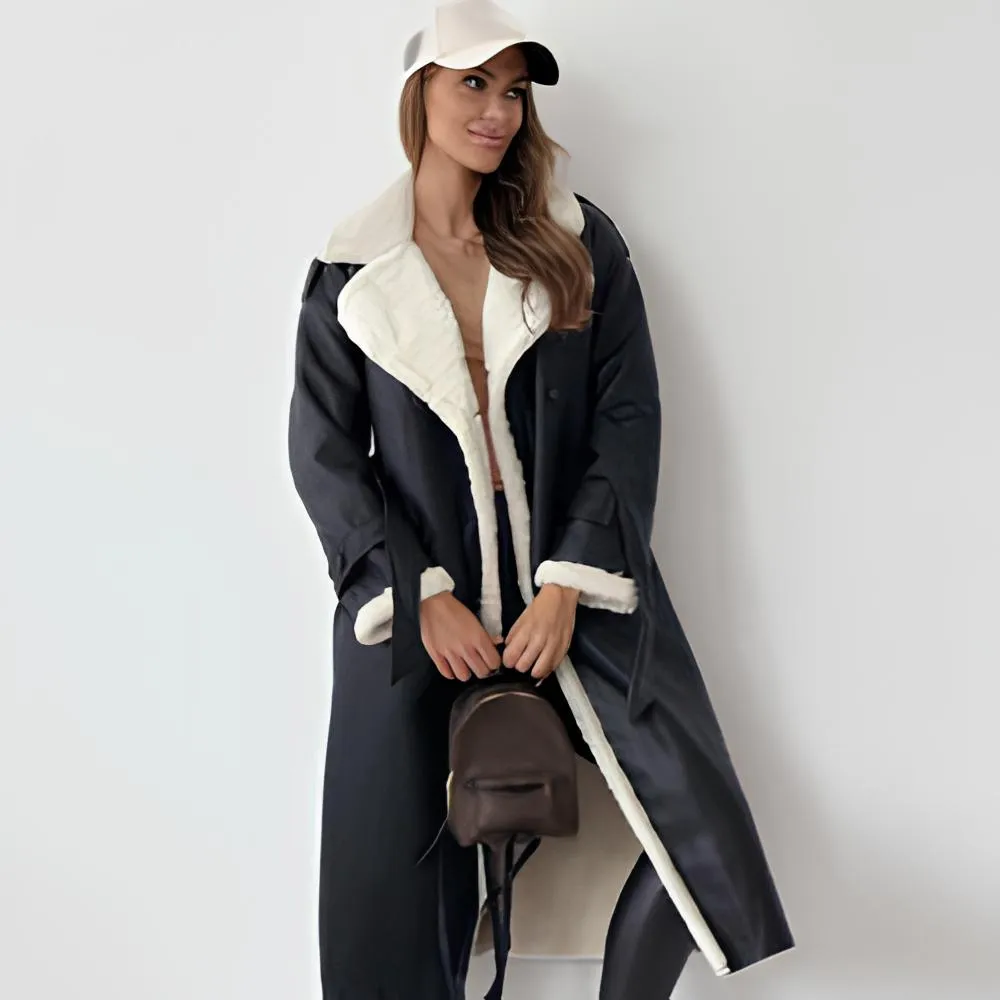 Women's Mid-length Fleece Down Collar Wool Coat with Belt | Ideal for Autumn/Winter