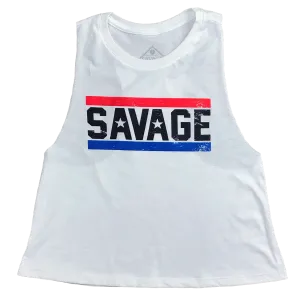 Women's Racerback Crop Tank - Red, White, & Blue - White