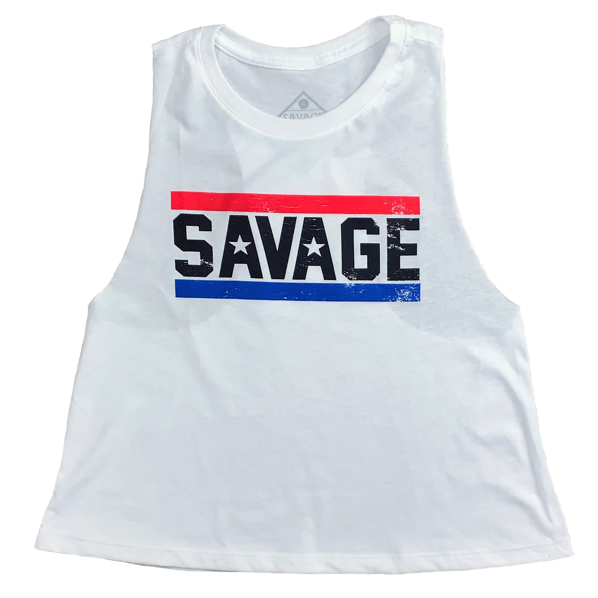 Women's Racerback Crop Tank - Red, White, & Blue - White