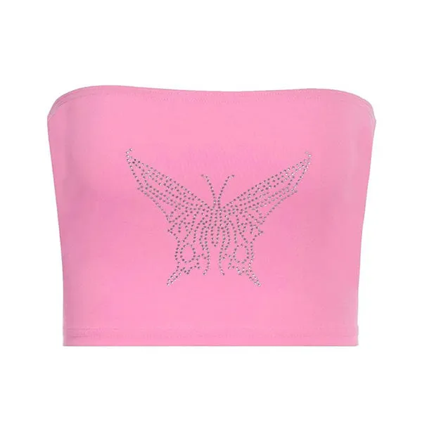 Y2K Rhinestone Butterfly Tube Top