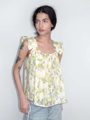 Yellow Floral Print Ruffle Cami Top